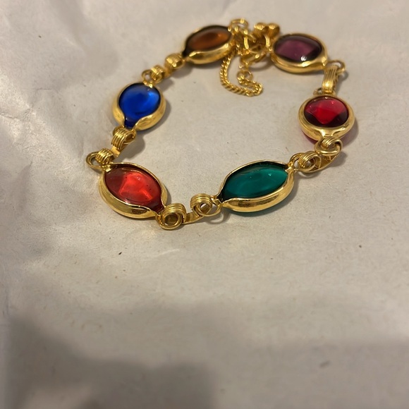 Gold filled multicolor stone scarab bracelet - Picture 2 of 2